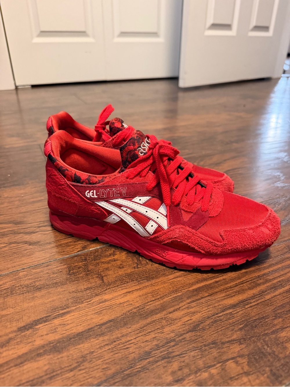 Asics Red and White GEL-Lyte V Athletic Sneakers